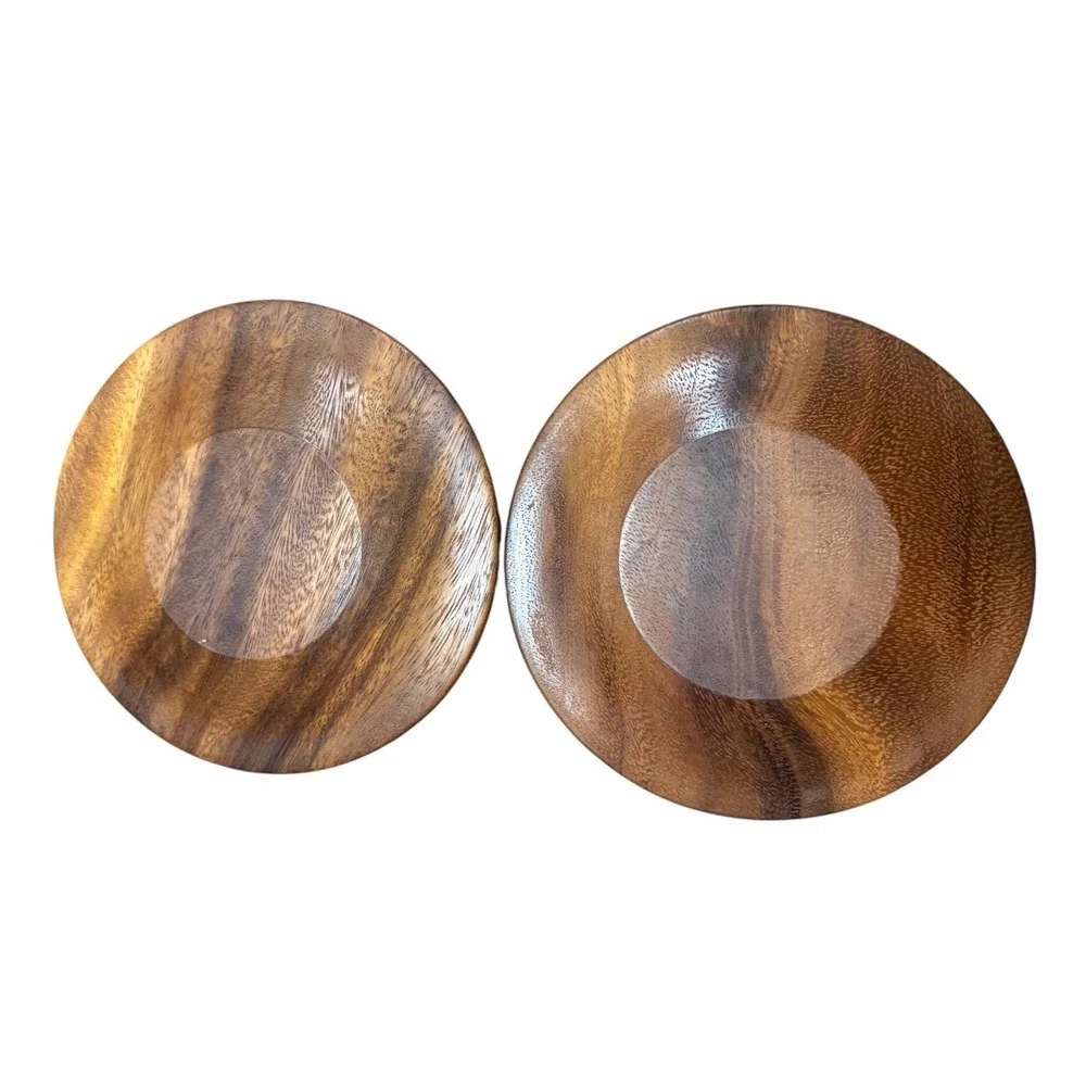 2 Set Of Koa Wood Hawaiian Dish Plate Tray Serving Kitchen Hand Made Vintage